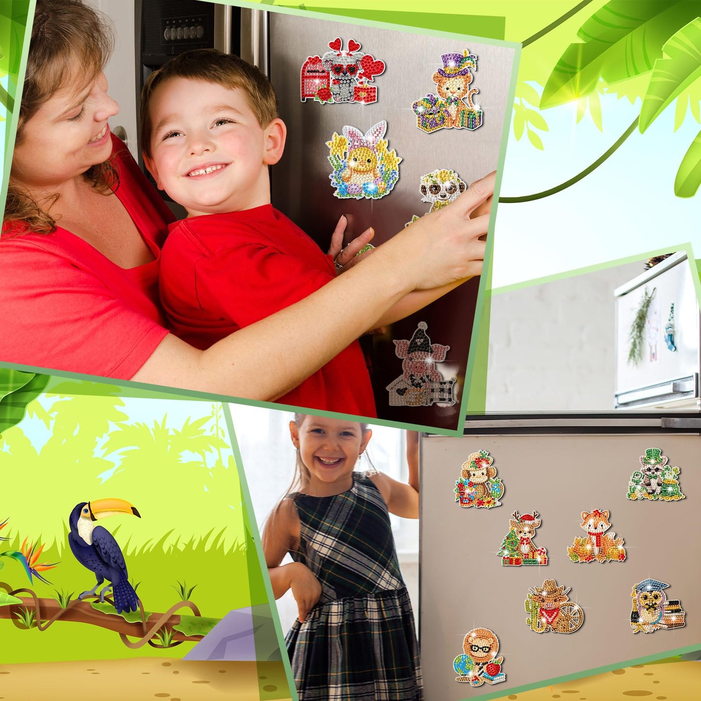 Xuhal 30 Pcs Holiday Diamond Painting Magnets Seasonal Animal Diamond Art Magnet Kits for Adults Cute 5d Rhinestone Seasonal Animal Refrigerator Magnetic Sticker for DIY Craft Fridge