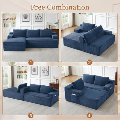 96" L Shaped Cloud Sectional Couch with Chaise, Deep Seat Modular Sectional Sofa Corduroy Memory Foam Sofa Boneless Couches for Living Room Bedroom, No Assembly Required