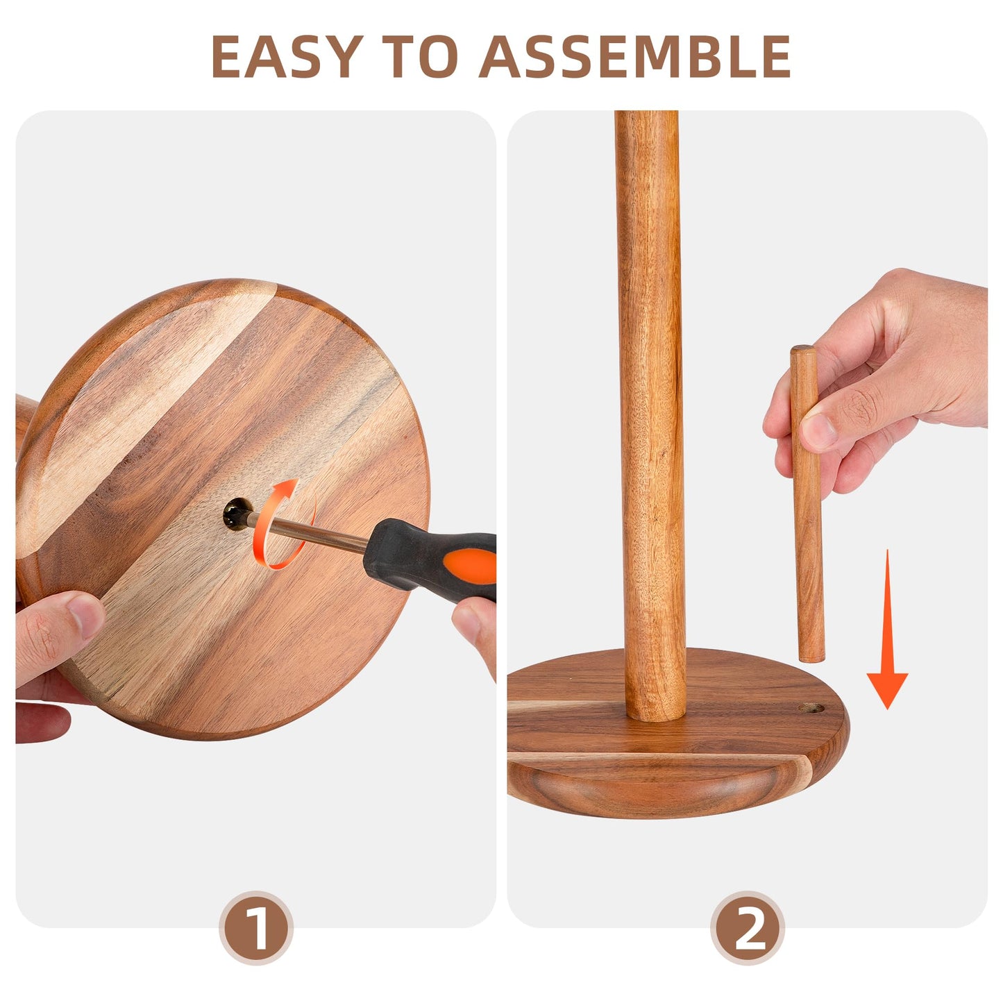 E-ROOM TREND Acacia Wood Paper Towel Holder Countertop, Wooden Paper Towel Holder Thicken Base for Kitchen, Easy to Assemble, Sturdy, Durable, Natural Wood Color
