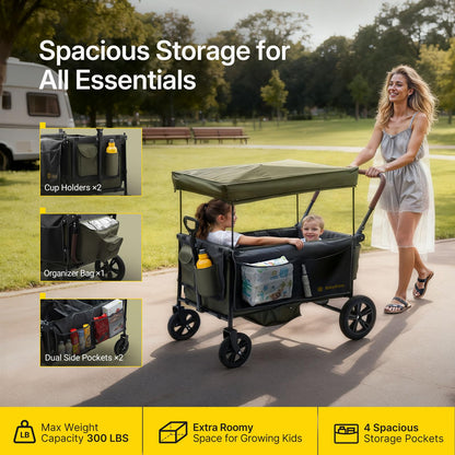 BabyVista Stroller Wagon for Kids, One-Hand Adjustable Push/Pull Handle, Spacious Storage, 8"/12" All-Terrain Wheels, Canopy with Bug Net, Wagon Stroller for Daily Walks, Short Trips & Grocery Runs