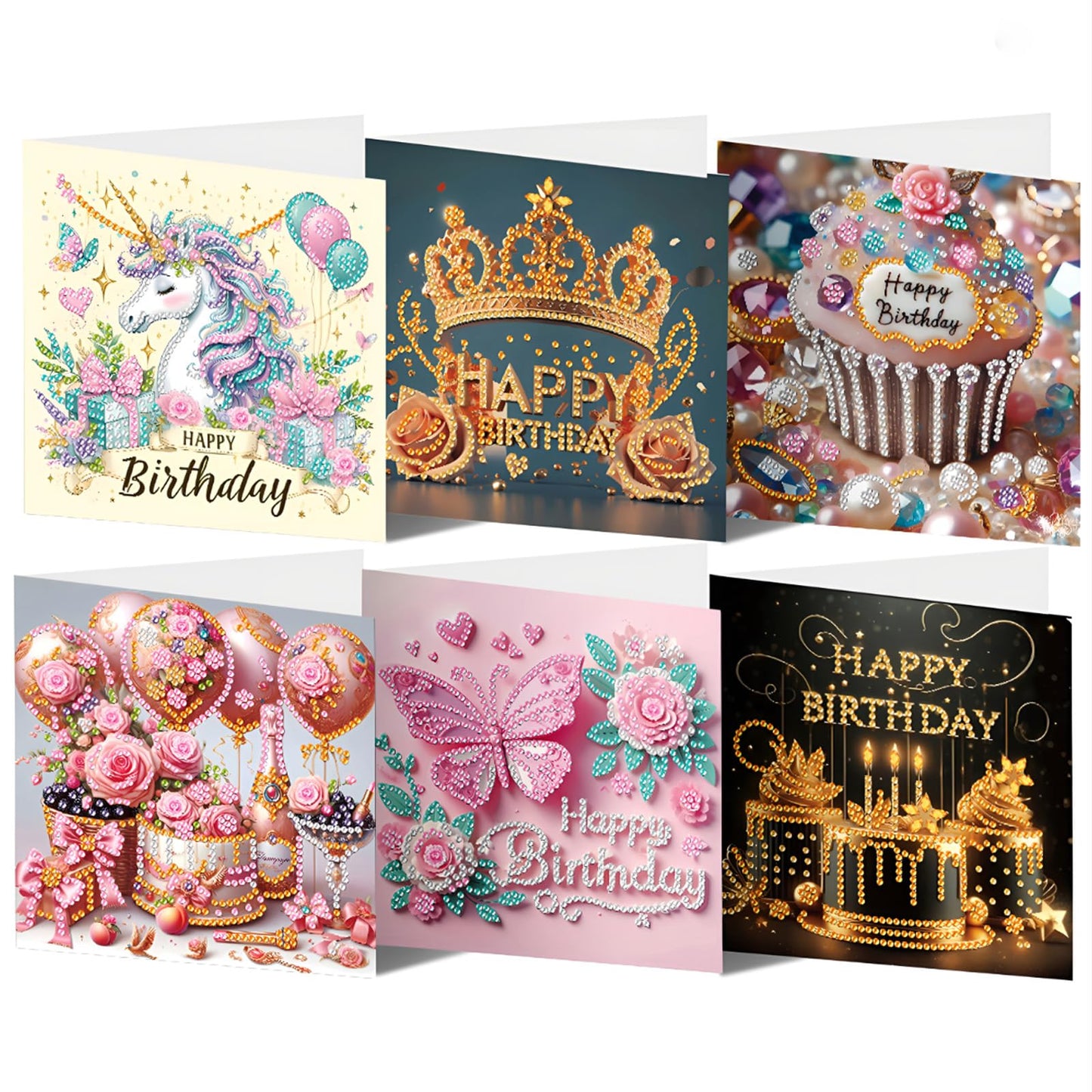 ACSAUMMY Diamond Painting Birthday Cards with Envelopes 6pcs Crown Diamond Art Greeting Cards Kits for Adults 5D Gem Arts Happy Birthday Greeting Cards DIY Arts Crafts For Family Friend Birthday Gifts