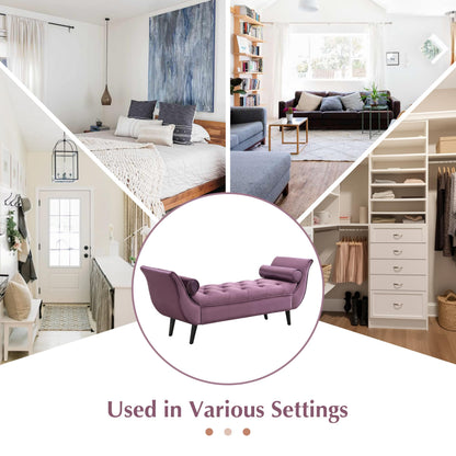 Christopher Knight Home Jolie Modern Velvet Upholstered Ottoman Bench with Pillow, Wooden Bedroom End of Bed Bench, Entryway Ottoman Foot Rest, Living Room Sofa Extra Seat, Purple