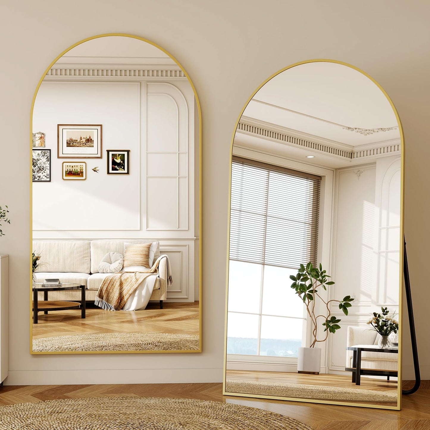 Riskioir 86" x 40" Large Arch Full Length Mirror - Floor Full Body Mirror with Aluminum Frame - Standing, Leaning or Hanging, for Bedroom, Living Room, Gold