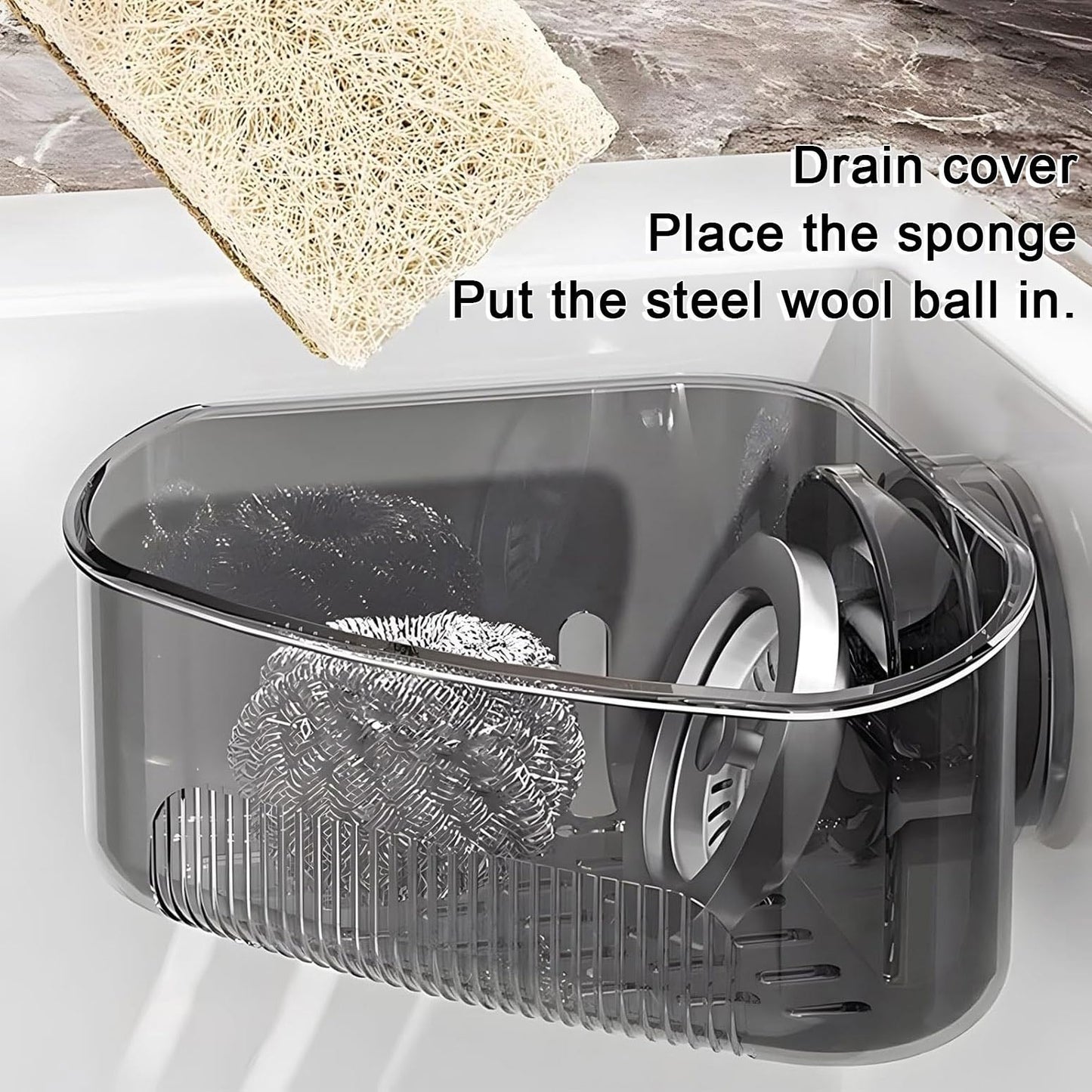 MyVaky 2PCS Sink Organizer Rack for Kitchen for Sponges, Scrubbers, Sink Corner Drain Box,with Adhesive Suction Cup Mount(Black)