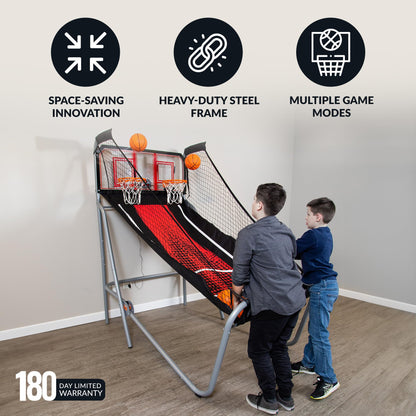 Hathaway Shot Pro Deluxe 81-In Dual Basketball Arcade Game for Home Game Room - With LED Electronic Scoring, Foldable Indoor Design, Heavy-Duty Steel Frame, 8 Game Modes, Pump & Hoops - Black Finish