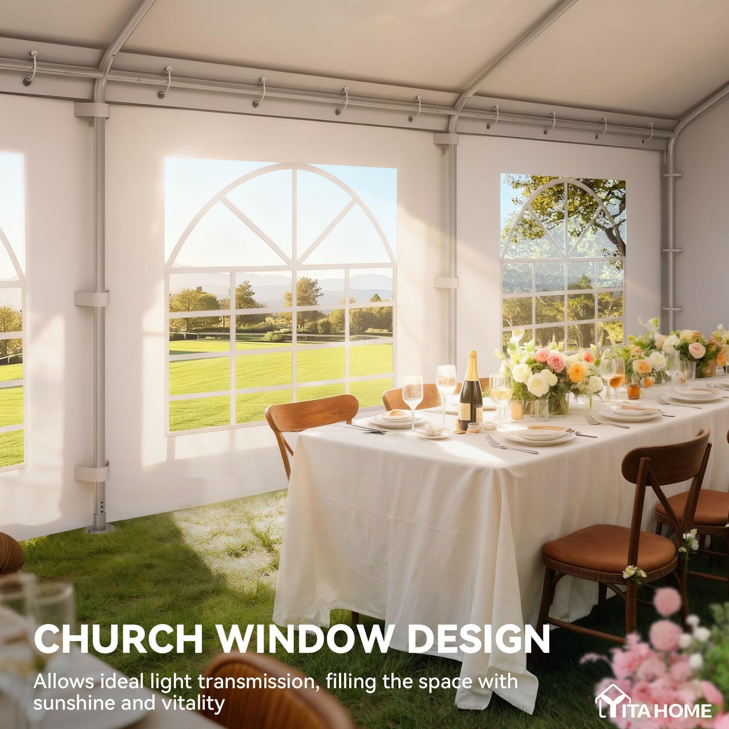 YITAHOME 20x20 ft Party Tent Heavy Duty Wedding Event Shelters Outdoor Upgraded Galvanized Canopy with Large White Roof, Removable PVC Sidewalls & 2 Storage Bags