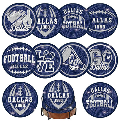 KALUOLAN 8PCS Diamond Painting Coasters Kits with Holder,5D Football Stlye Cup Coasters Diamond Art Sets for Beginners Kids Adults DIY Sports Gift for Dallas