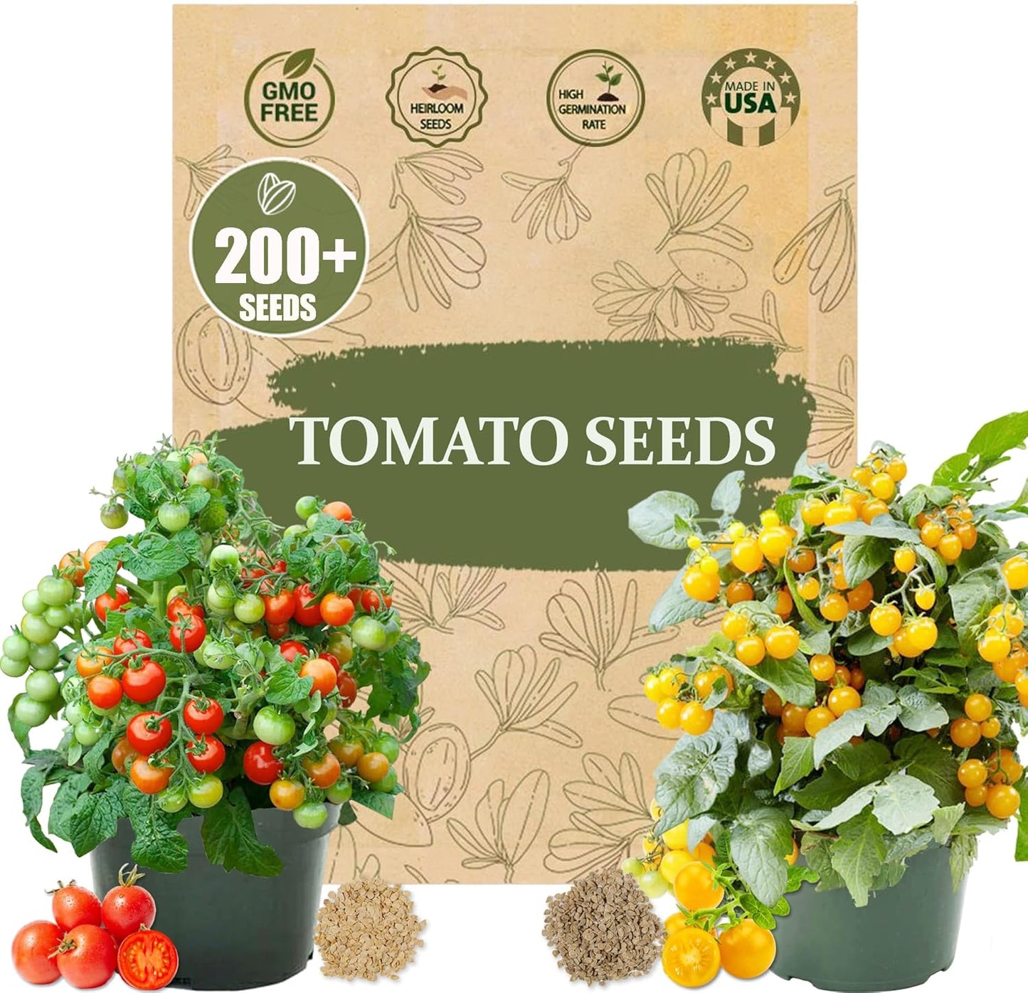 100+ 100+ Dwarf Duo Tiny Tim Tomato Seeds - Red & Yellow Dwarf Tomato Variety, Cherry Tomato Seeds for Containers