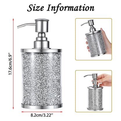 Sumnacon Soap Dispenser Bathroom Sparkling Hand Dispenser with Stainless Pump,Silver Crushed Diamond Dish Soap Dispenser for Kitchen Decorative Soap Dispensers for Kichen Sink Bathroom Countertop