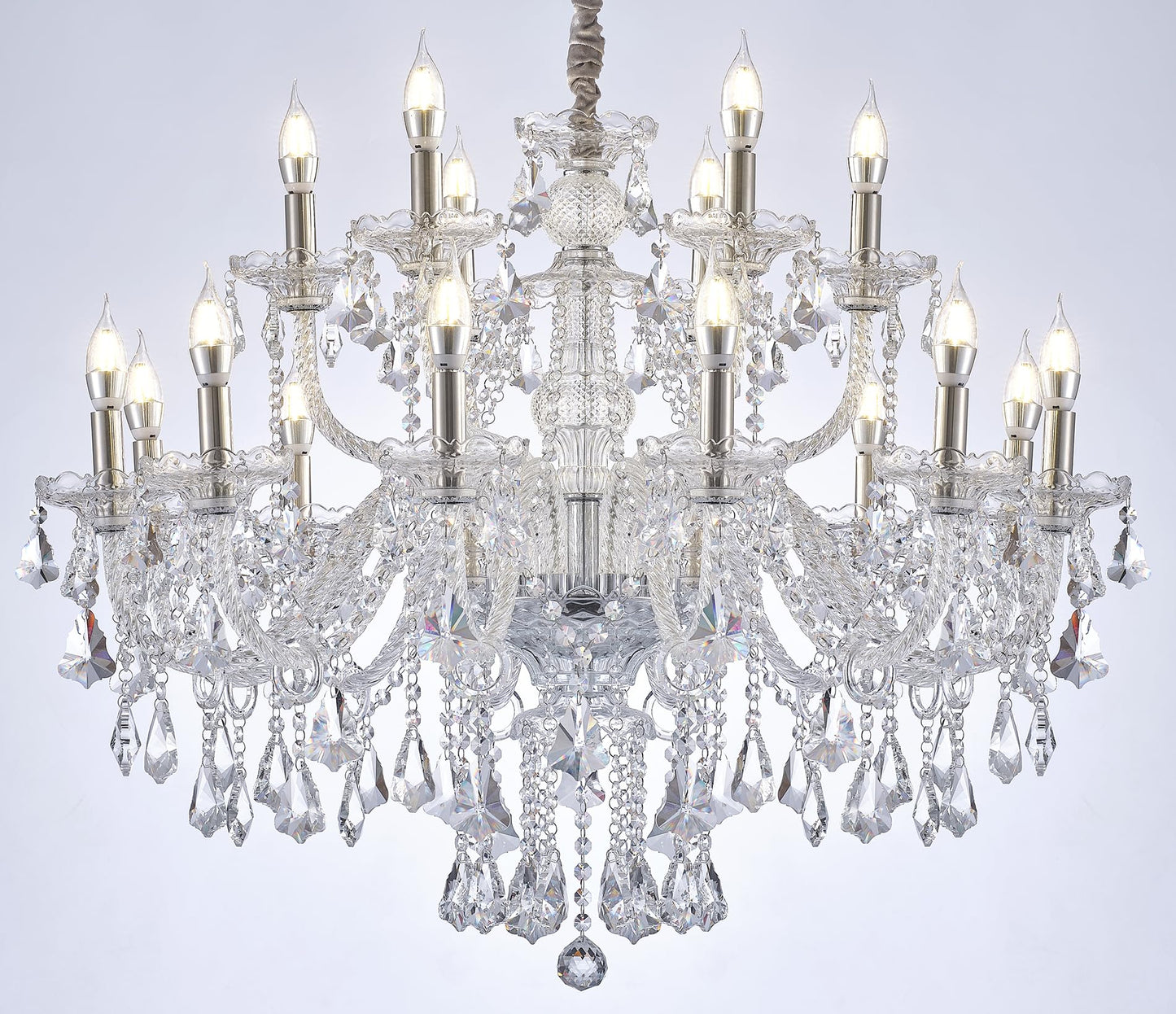 ARRKOYAA Clear 18 Lights K9 Crystal Chandelier,Chandeliers for Dining Room,Bedroom,Living Room, Candle Pendant Lamp Ceiling Lighting, 39 inch x32 Inch (Color: Clear) with 18pcs 5W E12 LED Bulbs.