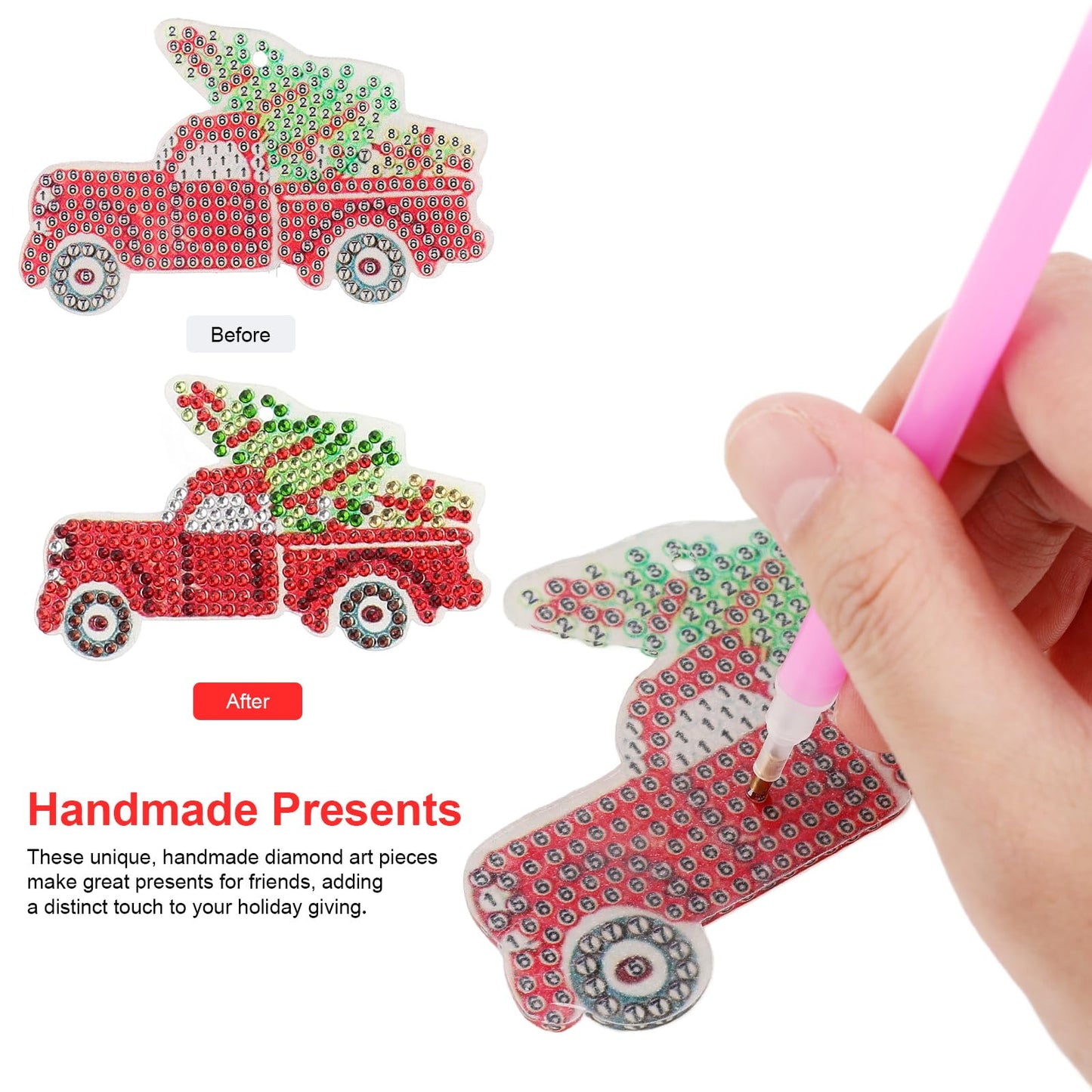 Garneck 12Pcs Christmas Diamond Art Ornaments Double Sided Xmas Diamond Art Painting Keychain Snowman Bell Santa Claus Diamond Kits for Xmas DIY Crafts Hanging Ornaments Home Decor