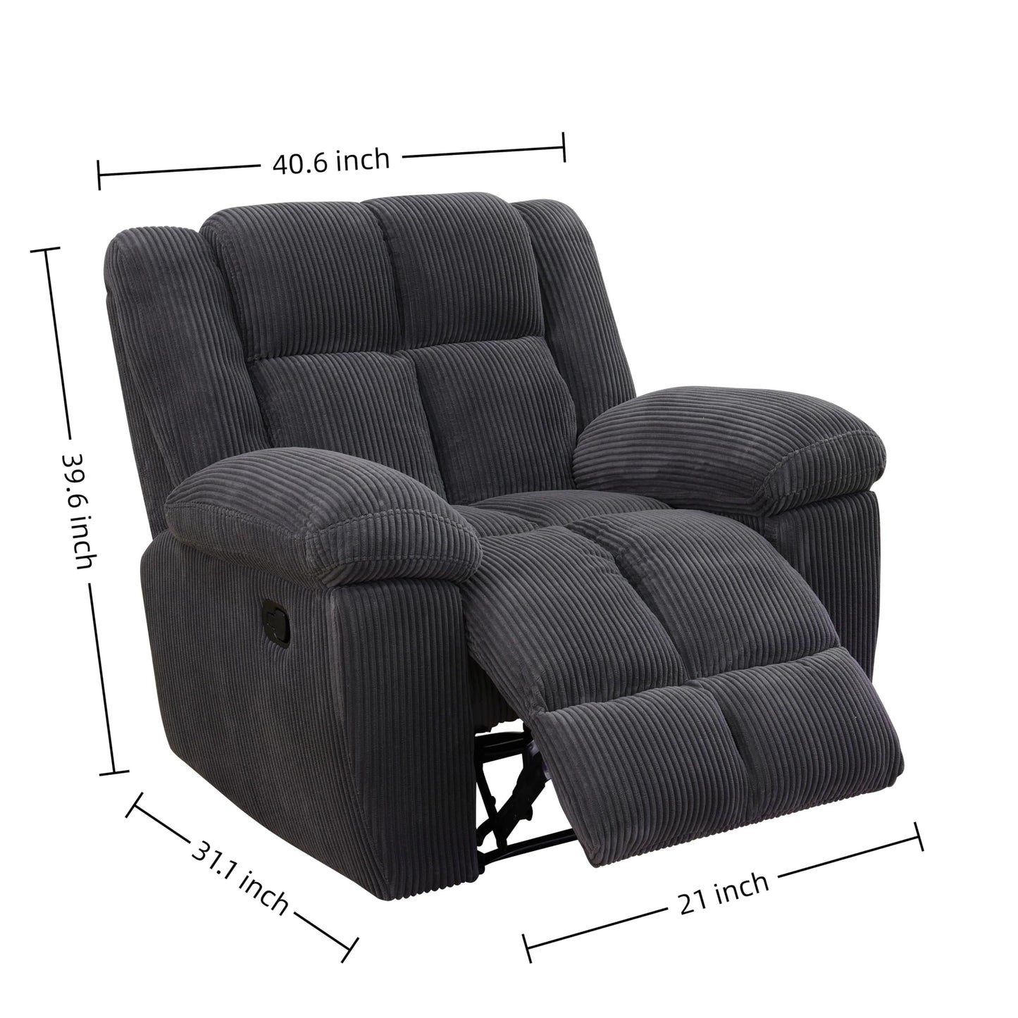 Trygoal Manual Recliner Chair, Nursery Rocking Chair, Recliner Chair for Adults, Lazy Boy, Gaming Recliner wih Overstuffed Arms, Suitable for Home Theater, Living Room, Bedroom, Dark Grey