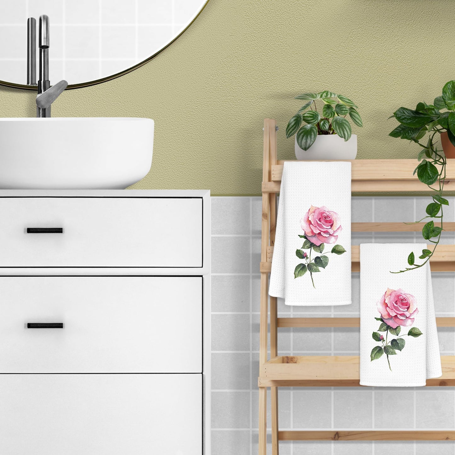 CIOJUNE Roses Flowers Floral Kitchen Towels Set of 2 - Roses Flowers Decorative Hand Towels for Bathroom Decor Dish Towels for Kitchen Floral Hand Towels, 16x24