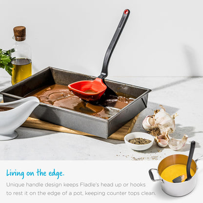 Dreamfarm Fladle Fold-Flat, Space-Saving Serving & Cooking Ladle Measures up to 1/2 Cup with Silicone Scraping Squeegee-Tip - 12" Red