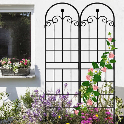 LZRS 4 Pack 71x20in Rustic Iron Arch Decoration Garden Trellis with Black Metal Coating – Perfect for Supporting Climbing Plants Outdoor, Roses, Vines, Flowers, and Vegetables.