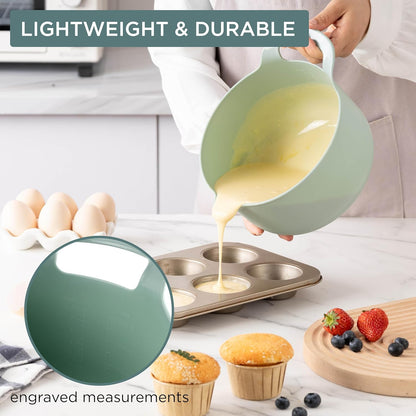 COOK WITH COLOR Non-Slip Mixing Bowls - 4 Piece Nesting Plastic Set with Pour Spouts, Handles, and Measurement Markings