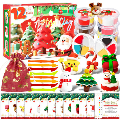 MuseLuxe Air Dry Clay - 12 Boxes Christmas Modeling Clay Kit with 8 Sculpting Tools,Safe & Non-Toxic,DIY Magic Gifts Toys for Boys,Girls,Kids