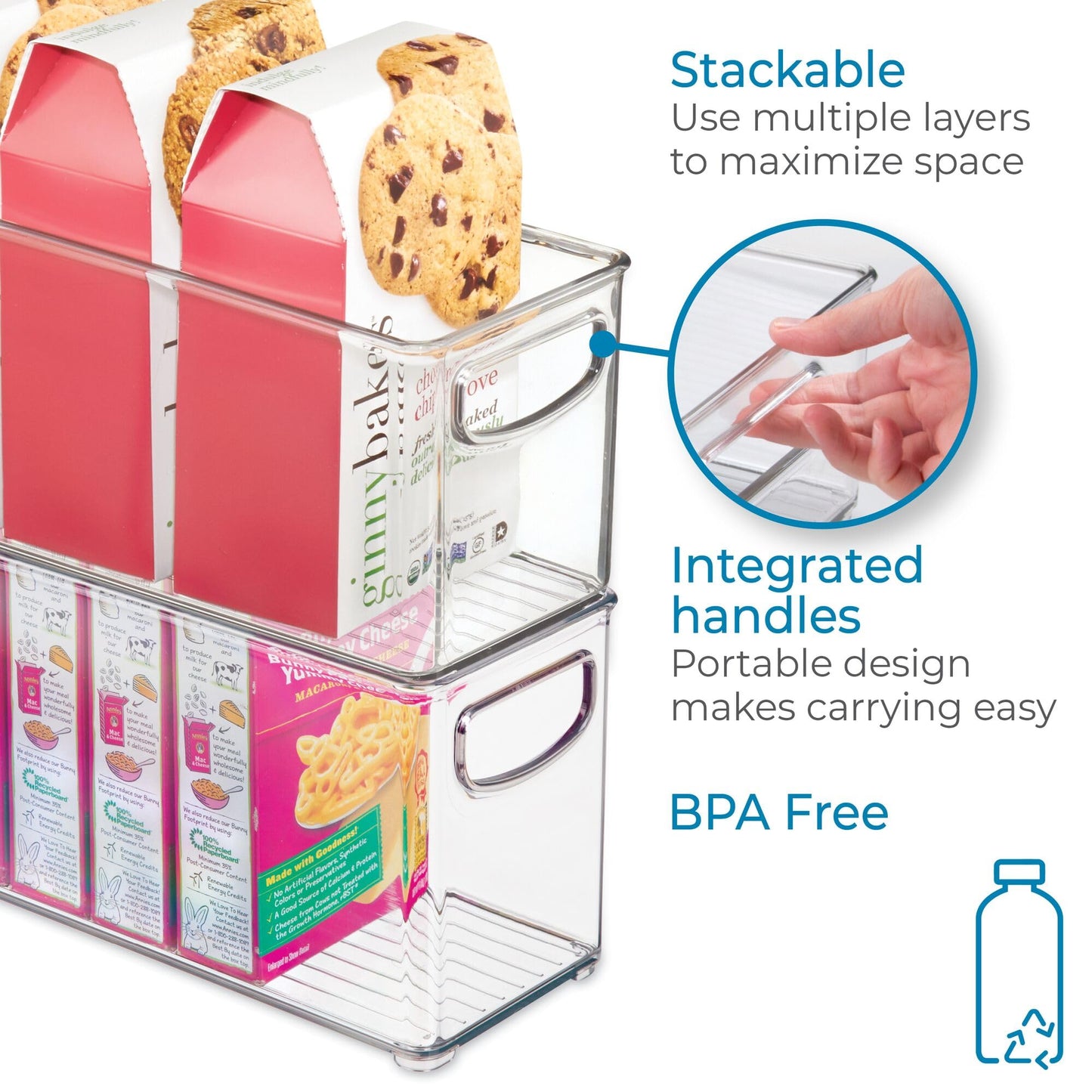 iDesign Slim Clear Plastic Stackable Storage Bin, Tall Narrow Organizer for Kitchen or Pantry