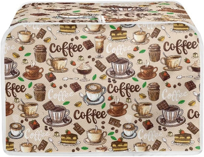 Coffee Cup Patterns 2 Slice Toaster Cover, Wide Slot Dust Cover Universal for Most Microwave Toaster Oven