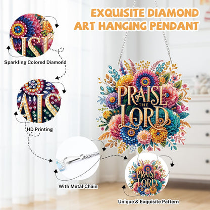 Bowetile Praise The Lord Diamond Art Hanging Kits for Adults, Diamond Art Suncatchers Easter, 5D Special Shape Diamond Painting Pendant Window Ornament Gifts for Home Wall Garden Decor