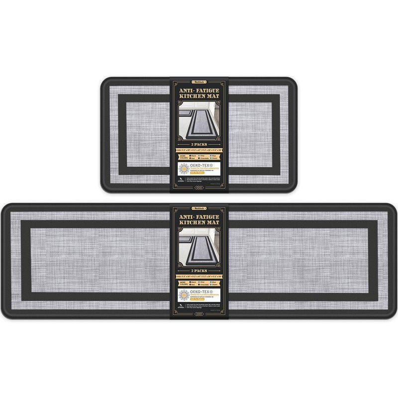 Mattitude Kitchen Mats Set of 2 Cushioned Rugs Anti-Fatigue Mats for Kitchen Floor,Waterproof Non-Slip Mats and Rugs Set for Office,Floor,Laundry 17.3"×29"+17.3"×59",Black