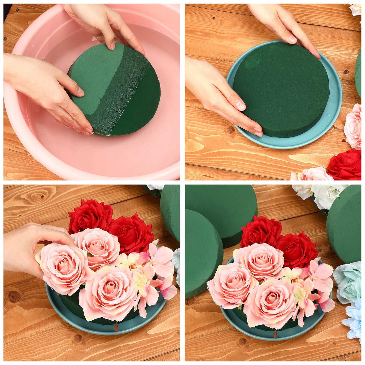 Boao 24 Pieces Round Floral Foam, Wet Floral Foam Bricks Green Flower Foam DIY Flower Arrangement Kit for Wedding, Party Decoration (3 Inch)