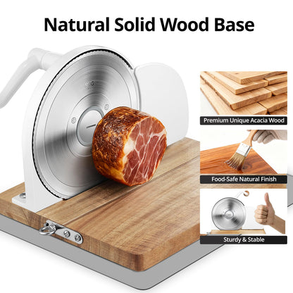 Foldable Manual Bread Slicer with German RSG Blade, Homemade & Sourdough Bread, Adjustable Thickness & Scale, Hand Crank Cutter, Durable Aluminum Alloy Body & Acacia Wood Base