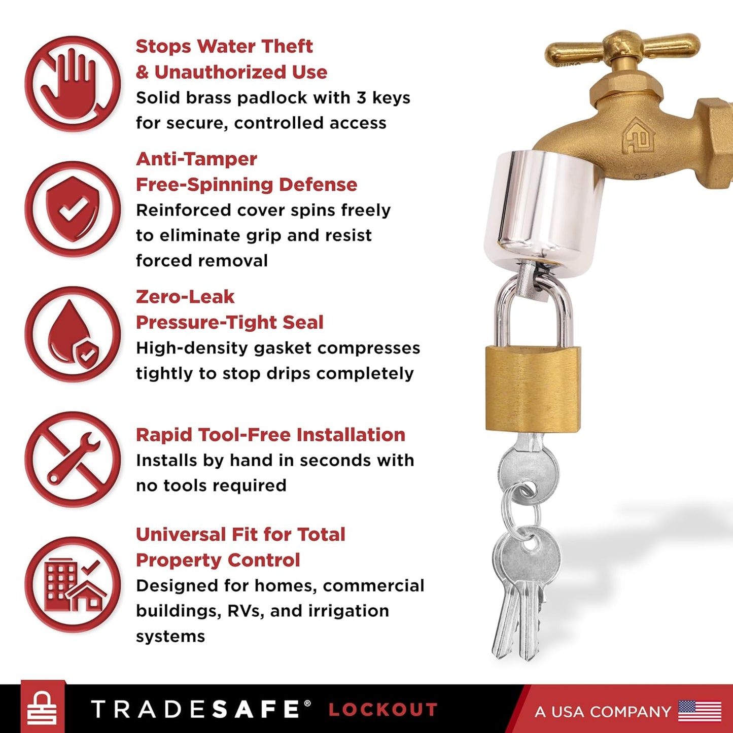 3/4-Inch 3 TRADESAFE Water Spigot Lock - Hose Bib Lock with Keyed Padlock, Fits Garden Hose Thread, Prevents Water