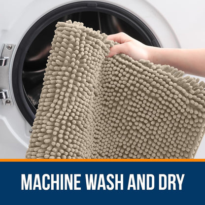 OLANLY Large Bathroom Rugs - Extra Soft Chenille Bath Mats | Quick-Dry, Machine Washable, Warm Taupe 70x46