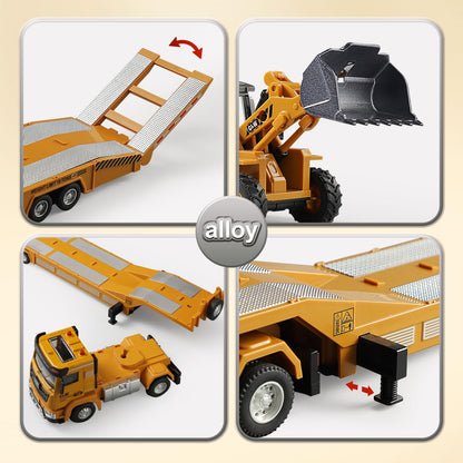 Construction Carrier Trucks Toy Set – Alloy Inertia Driving 1:40 & 1:55 Simulation Model Vehicles Toys, Including Excavator, Double Arm Excavator – Gifts for Ages 3-8, Boys and Girls