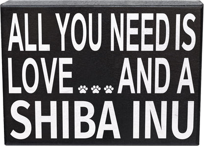 JennyGems Shiba Inu Gifts, All You Need Is Love and a Shiba Inu Wooden Sign, Shelf Decor and Wall Hanging, Made in USA