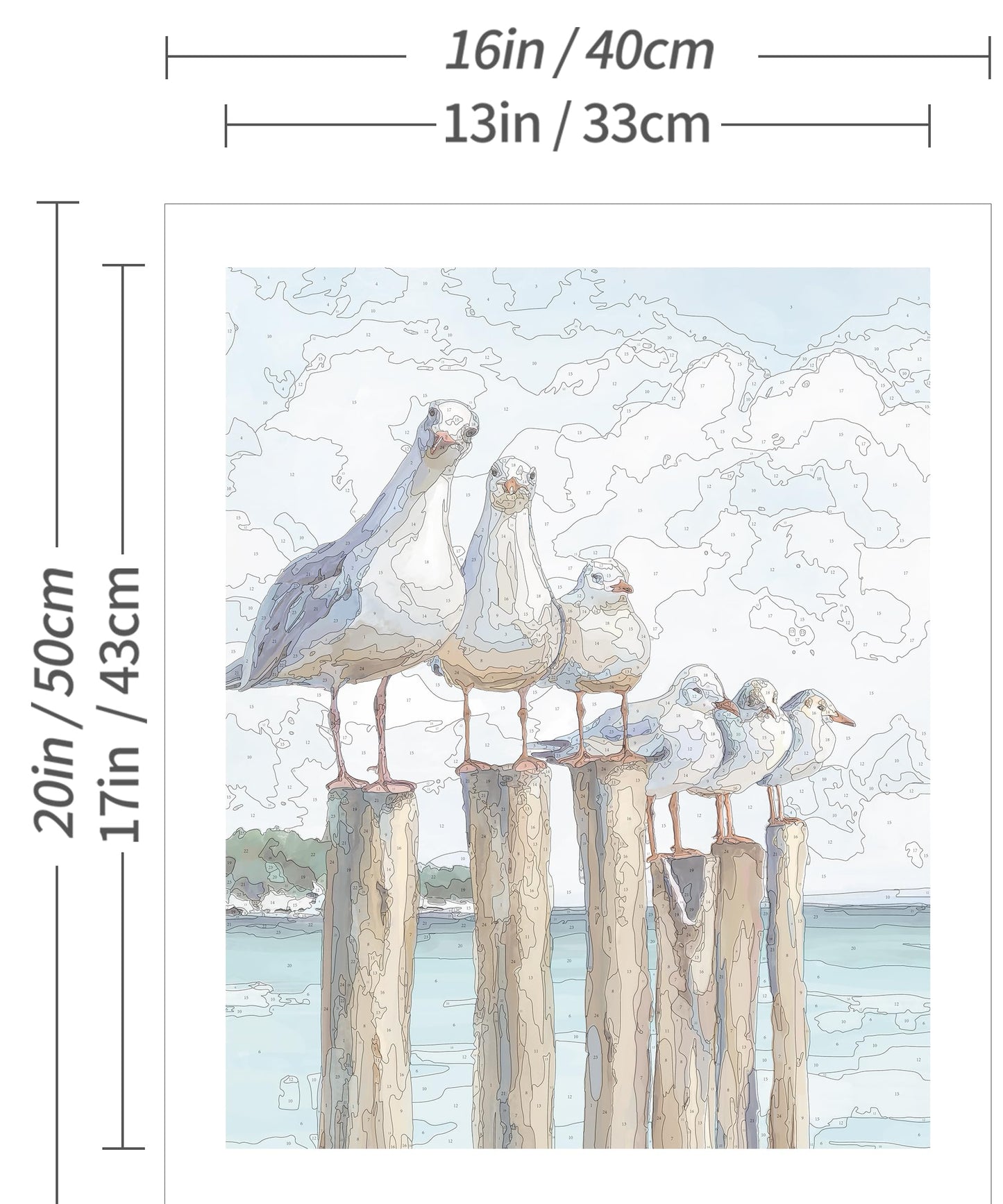 SUMGAR Paint by Numbers Kit for Adults Beginner, Ocean Beach Seagull Blue Sea Canvas Painting, Easy DIY Acrylic Paint by Number Coastal Nautical Wall Art Craft Kit Gift, 16x20 Inch (Without Frame)