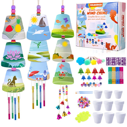 3 Pack Wind Chime Making Kit- Wind Chime Craft Painting Kit-Ceramic Pot, Bells, Stencils and Beads DIY Crafts Gifts for End of Year Student, Christmas, Birthday, Summer Decor