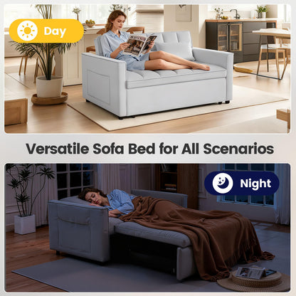 Trygoal Convertible Sofa Bed, Pull Out Couch with Side Pockets, 3 in 1 Velvet Fabric Loveseat Sleeper Sofa Bed, Pull Out Couch with Adjustable Backrest for Living Room, Bedroom, Apartment, Light Gray