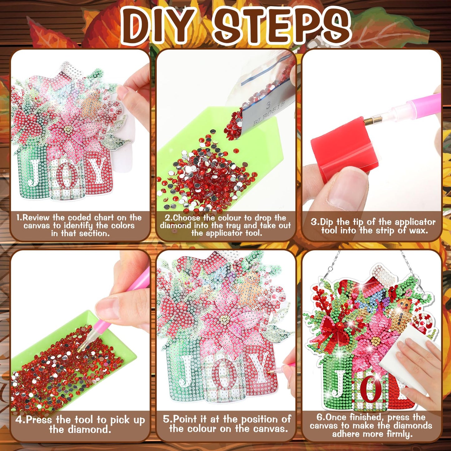 GlikCeil Flowers 12 Pcs Seasonal Diamond Art Hanging Ornaments 5d DIY Diamond Painting Wreath Kits for Wall Door Decor Holiday Year-Round Seasonal Signs for Home Decoration