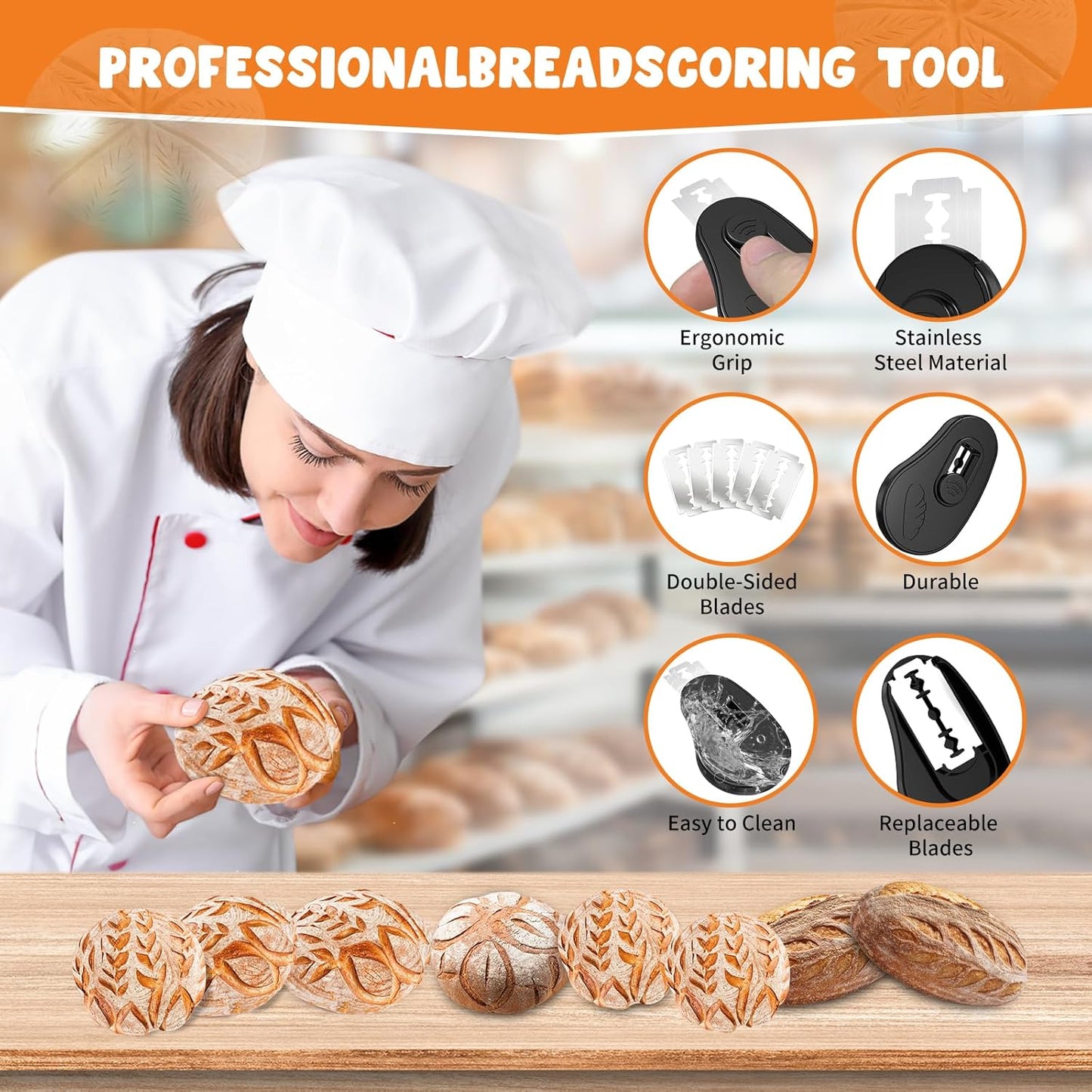 Extractable & Magnetic Bread Lame Dough Scoring Tool, Professional Sourdough Scoring Tool with 5 Razor Blades, Black