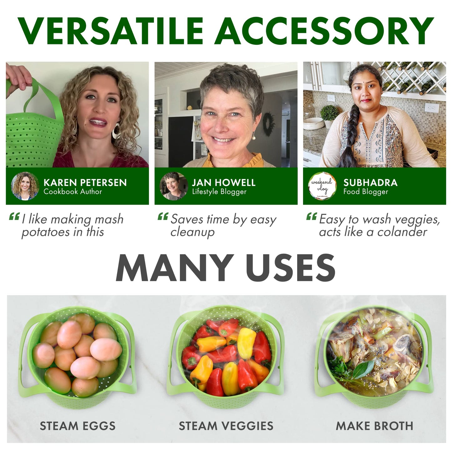 Avokado Silicone Steamer Basket for 6qt Instant Pot [3qt, 8qt avail], Other Pressure Cookers - 100% Food Safe, BPA-Free, Dishwasher Safe Collapsible Vegetable Steamer Basket & Strainer