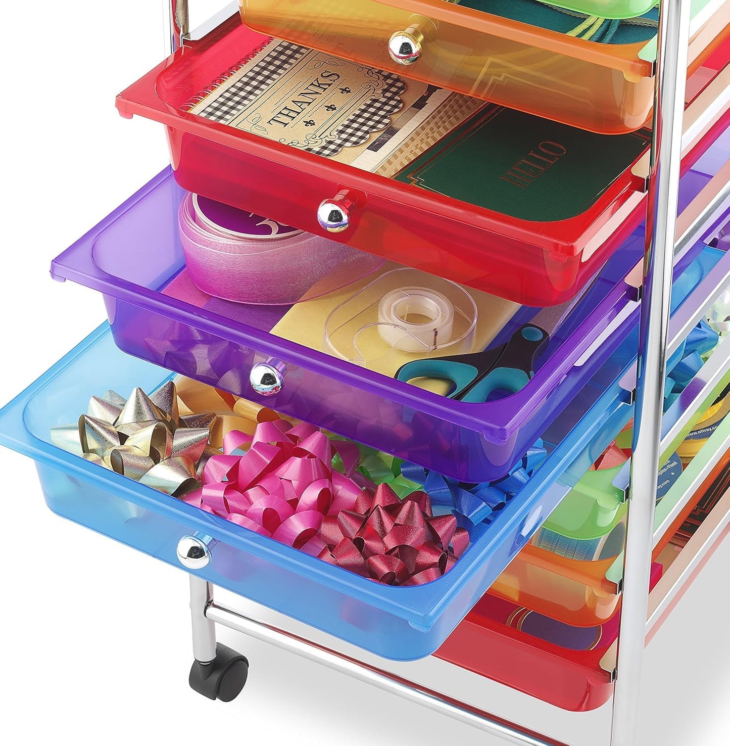 Whitmor 10 Drawer Rolling Craft Storage Cart, Plated Metal Frame for Crafting, Sewing, Crafts, Office, Home Storage,15.25“L x 13.50"W x 35.25"H, Chrome