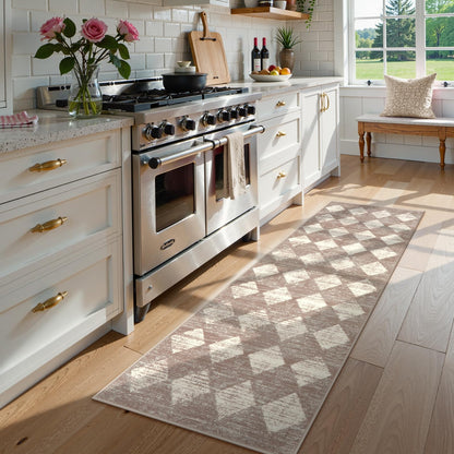 Lahome Zelie Moroccan Treills Runner Rug, 2x6 Beige Washable Rug Runner Carpet Runners for Hallway 6ft Non Skid, Checkered Kitchen Bathroom Non Skid Runners for Bedroom Hallway Entryway