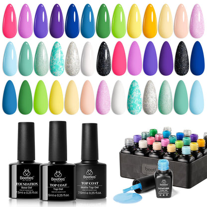 Beetles Cat Eye Gel Polish Set - 24Pcs 20 Colors Glitter Dark Color Changing Gel Nail Polish Kit with Base Gel Glossy Matte Top Coat Soak off UV DIY Nail Art Salon Ombre Black Nails Gift