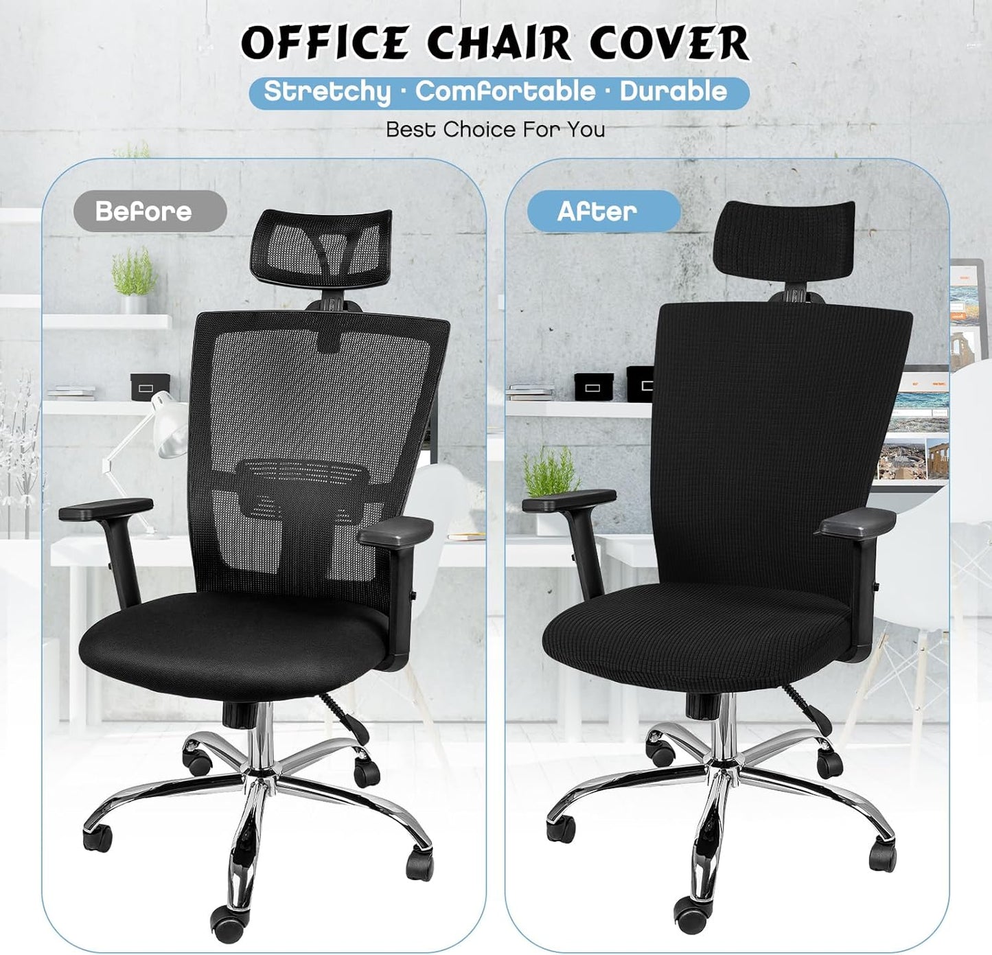 Lounsweer 3 Pieces Headrest Chair Cover, Office Chair Cover, Rolling Desk Chair Cover, Gaming Chair Covers, Stretch