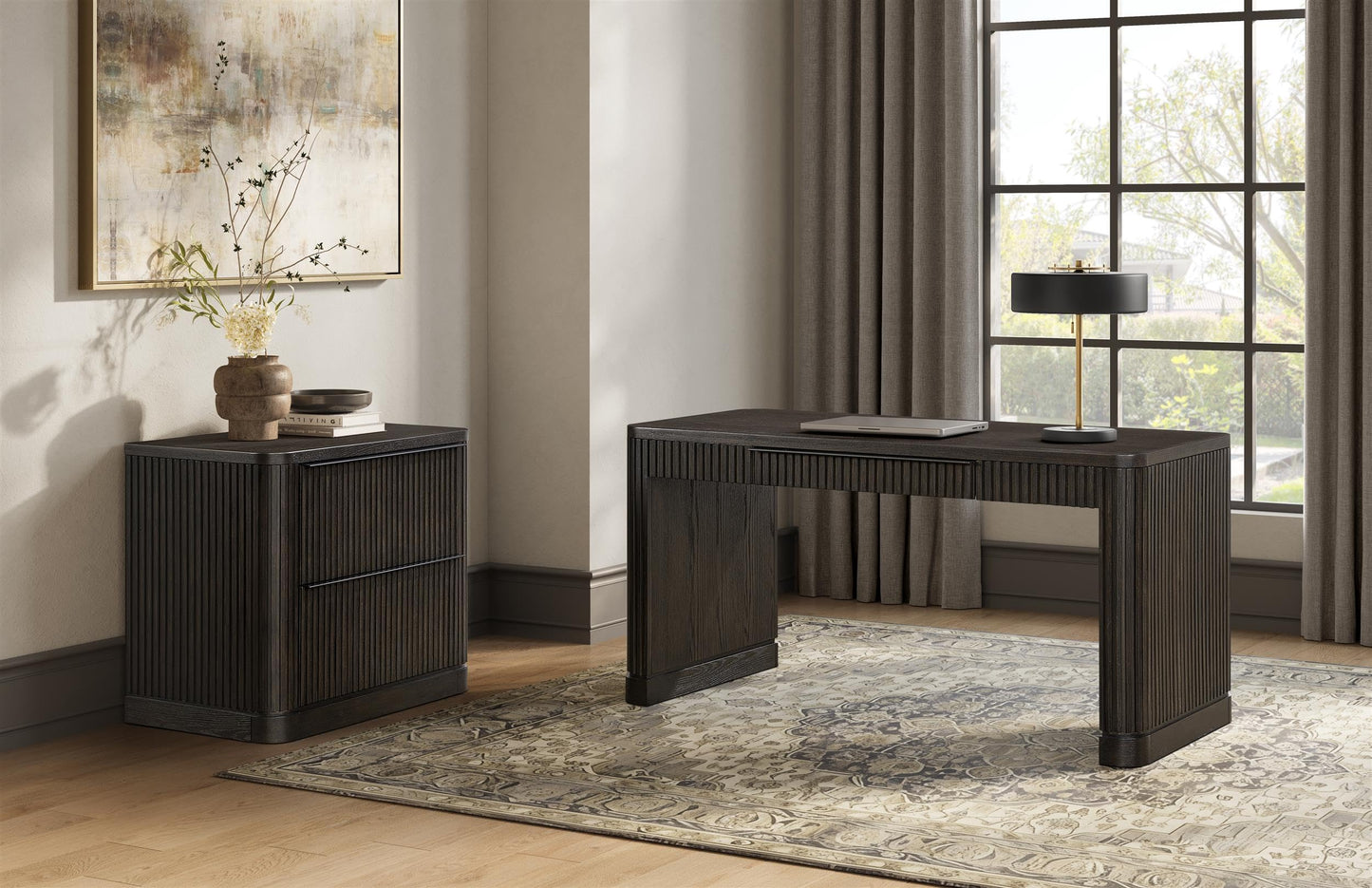 Martin Furniture Wood Lateral File with Legal Letter File Drawer Office Storage Brown