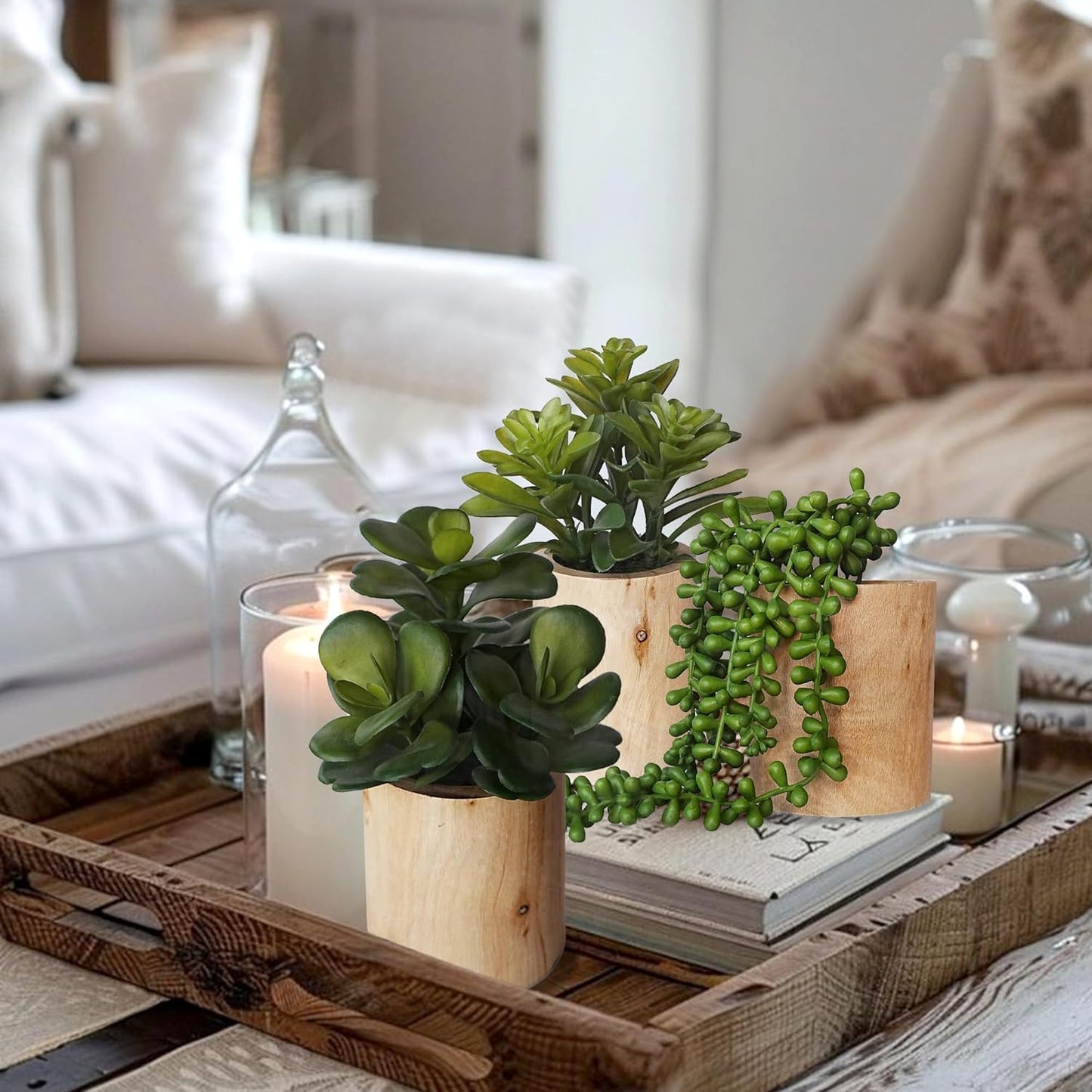 VINSUNI Set 3 Artificial Succulents with Pots - of Small Fake Plants for Aesthetic Room Decor - Realistic Mini Faux
