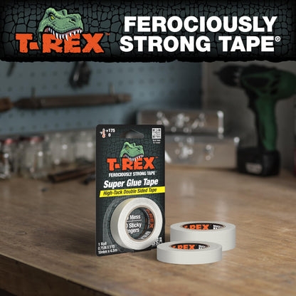 T-Rex Double Sided Super Glue Tape, 0.75" x 15 Yards, Clear, 1 Pack (287704)