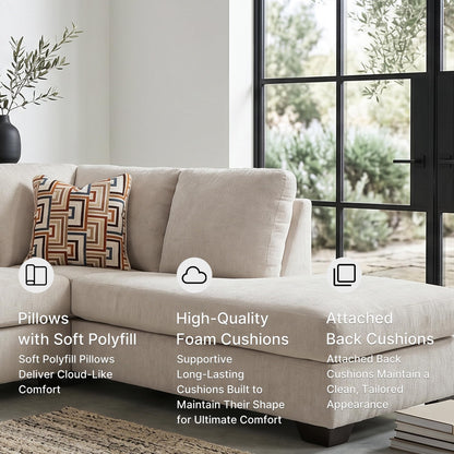 Signature Design by Ashley Aviemore Casual L-Shaped 2-Piece Sectional with Chaise and Loose Seat Cushions, Accent Pillows Included, 110" Wide, Light Gray