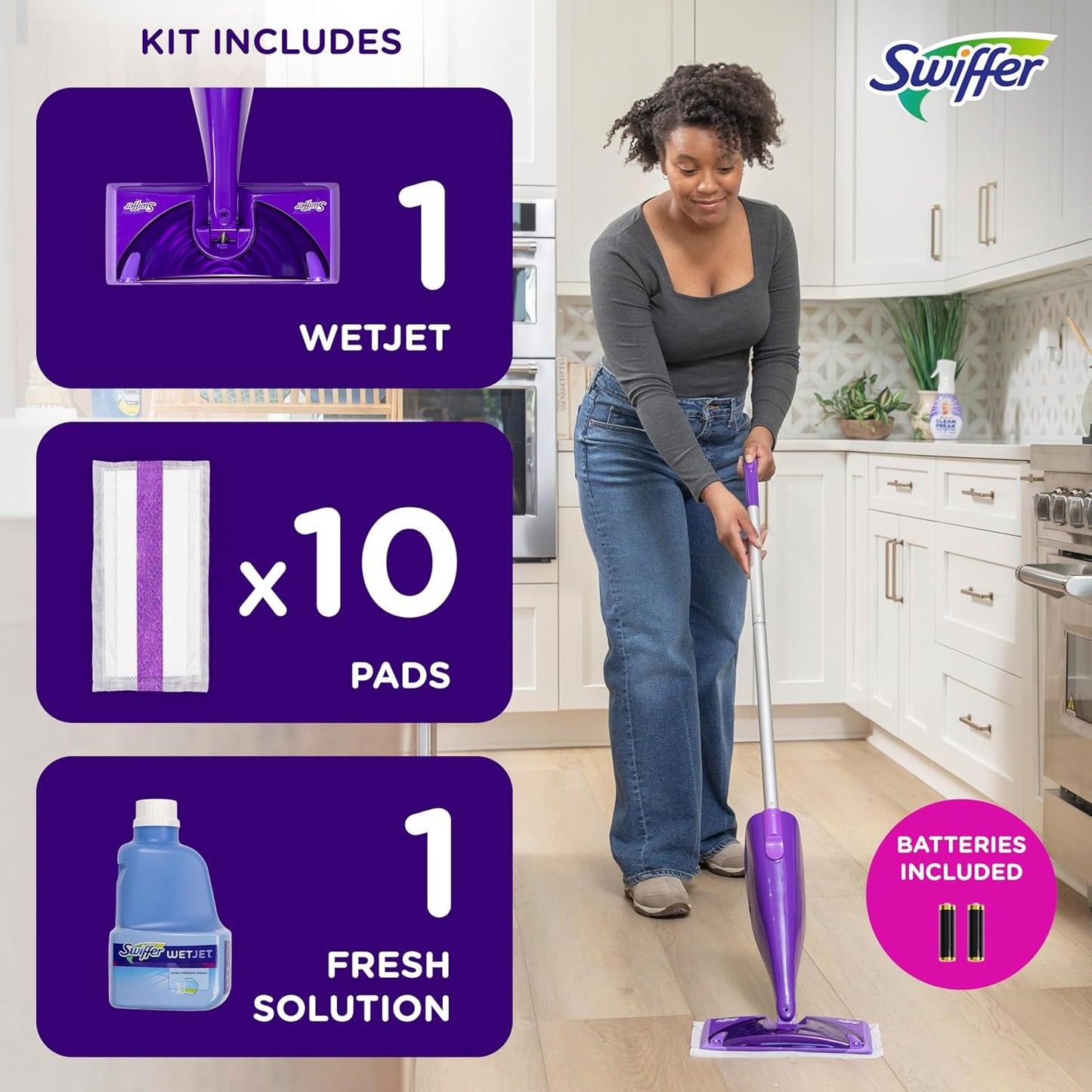 Swiffer WetJet Floor Spray Mop Cleaner Starter Kit - Includes Power Mop, 10 Pads & Solution