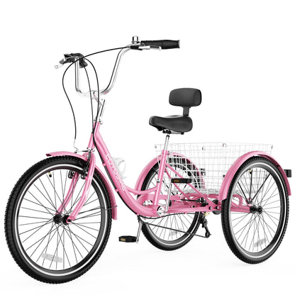 EOYOBIKE Adult Tricycle 3-Wheel Cruiser Bike, Low Step-Through, Heavy-Duty Comfort Trike with Adjustable Handlebar & Spring Saddle, Large Rear Basket, for Seniors & Adults (Blush Quartz, 20" Tire)