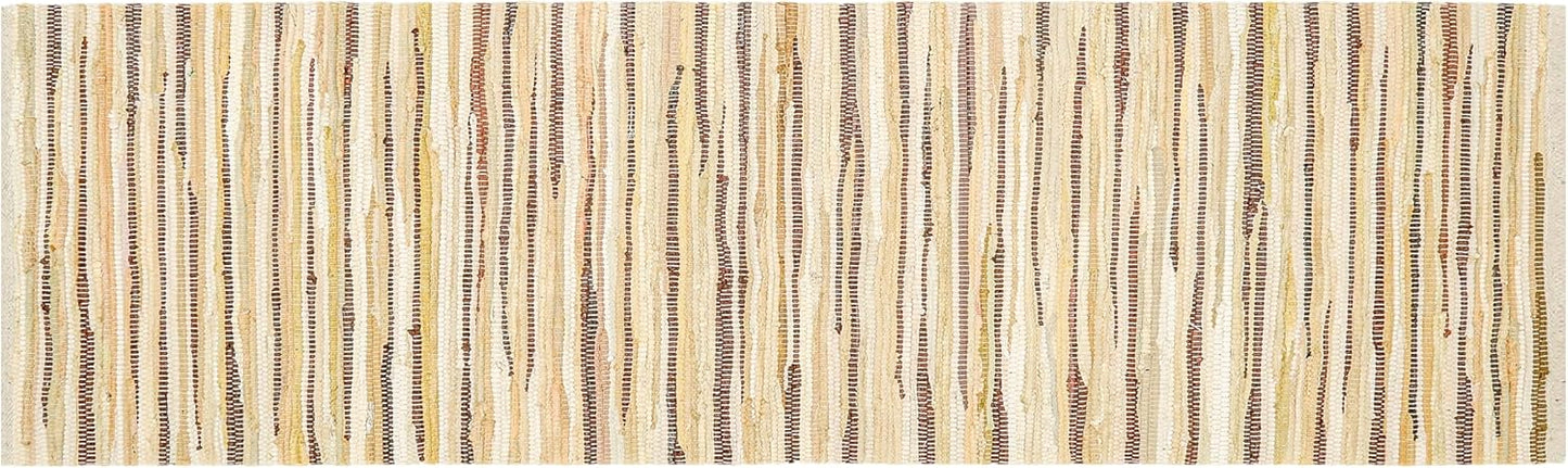 THE BEER VALLEY Cotton Rag Runner Rug, 2'x6' Beige Farmhouse Neutral Long Hallway Rugs for Kitchen Living Room