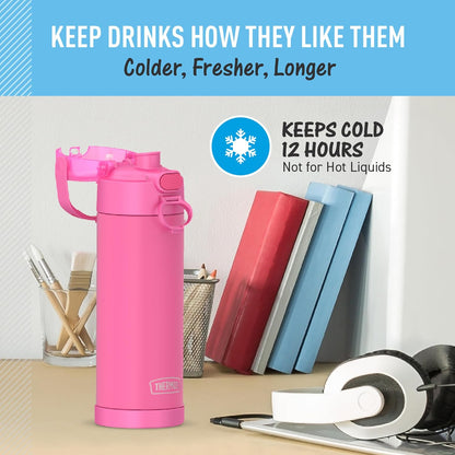 Thermos Funtainer 16 Ounce Stainless Steel Vacuum Insulated Bottle - Wide Spout Lid, Neon Pink