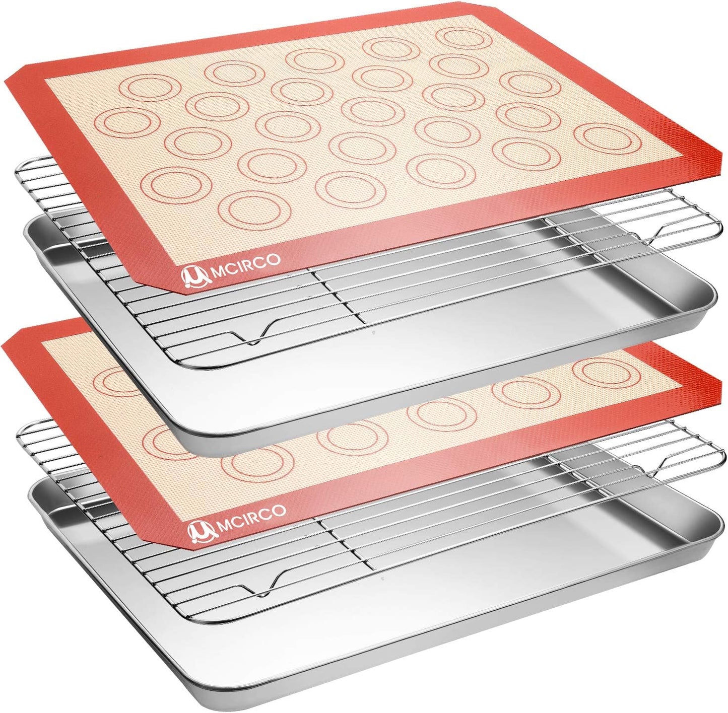 Skiennix Stainless Steel Baking Sheet Tray Set - Includes Cooling Rack & Silicone Mats | 16 x 12 Inch, Easy Clean